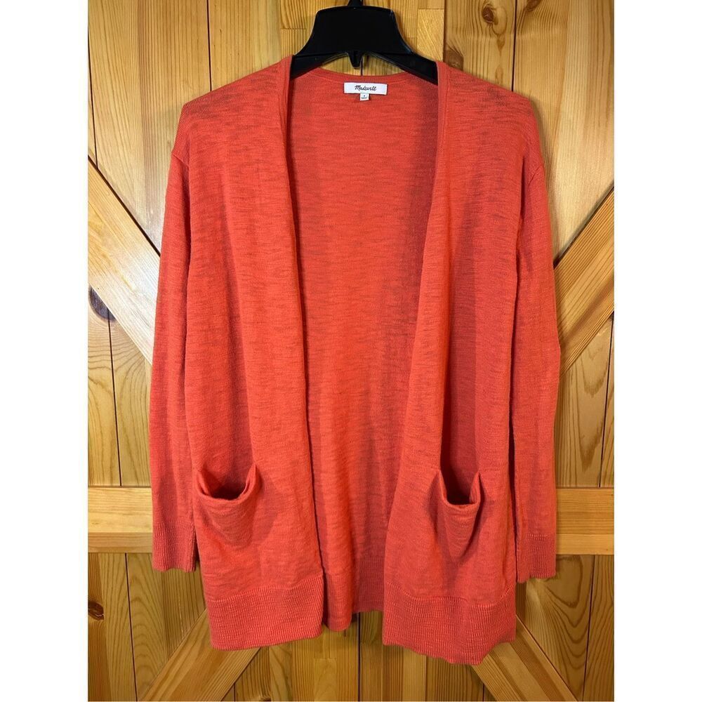 Madewell Open Front Pocket Slub Cardigan Sweater Size Small Coastal Orange (0479